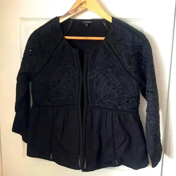 Lucky Brand ☘️ Embroidered Black blouse/jacket Folk Boho Western Indie Small. - Picture 2 of 14